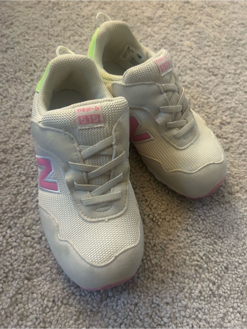 New Balance Kids Cream Sneakers with Pink and Neon Green Accents - Picture 3 of 7